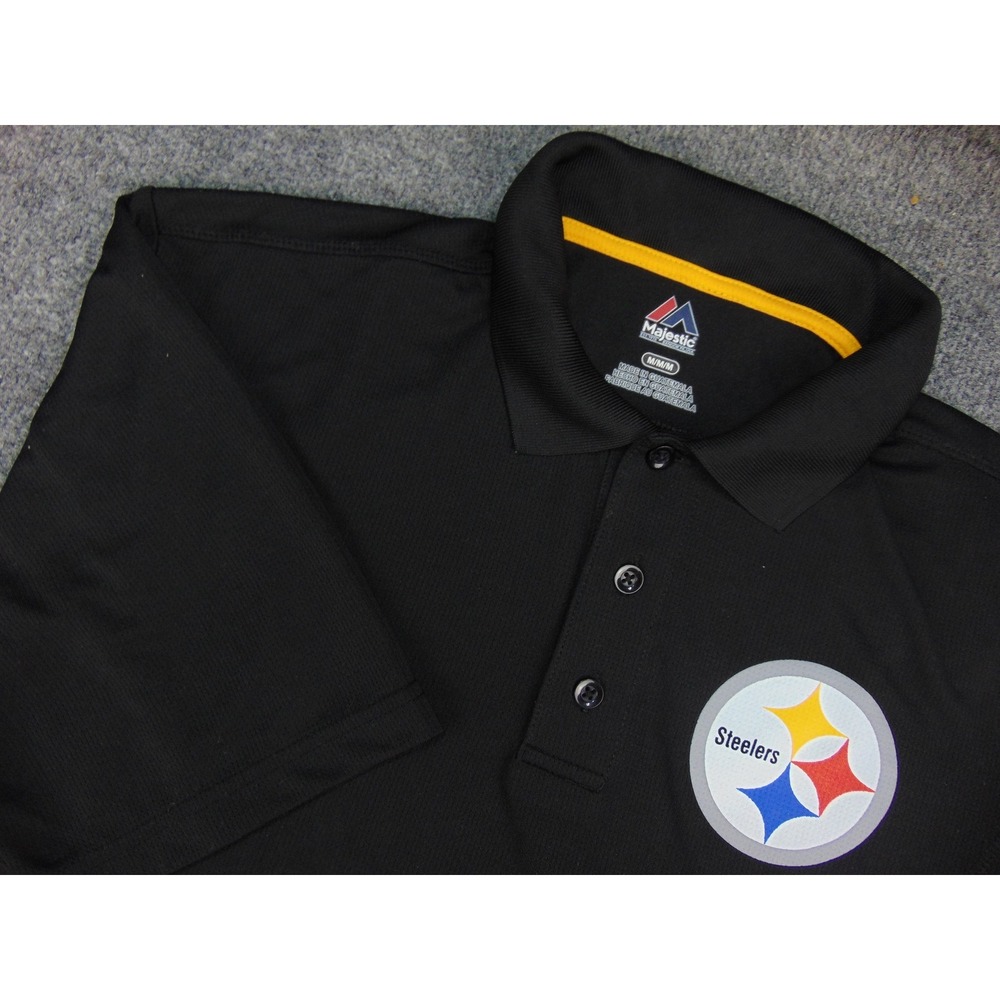 Pittsburgh Steelers Polo Mens Med Majestic Black Yellow Solid NFL Football Fan‎